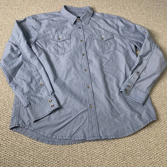 Prana Mens Shirt Size Large Blue Embroidered Short Sleeves Button Up‎ Pockets - Picture 1 of 11